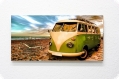 Panorama-Uhr Dibond - VW-Bulli am Strand